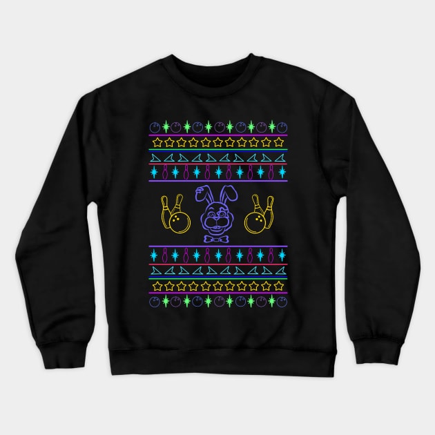 Glamrock Bowling Bunny Ugly Holiday Sweater Crewneck Sweatshirt by SlothworksStudios